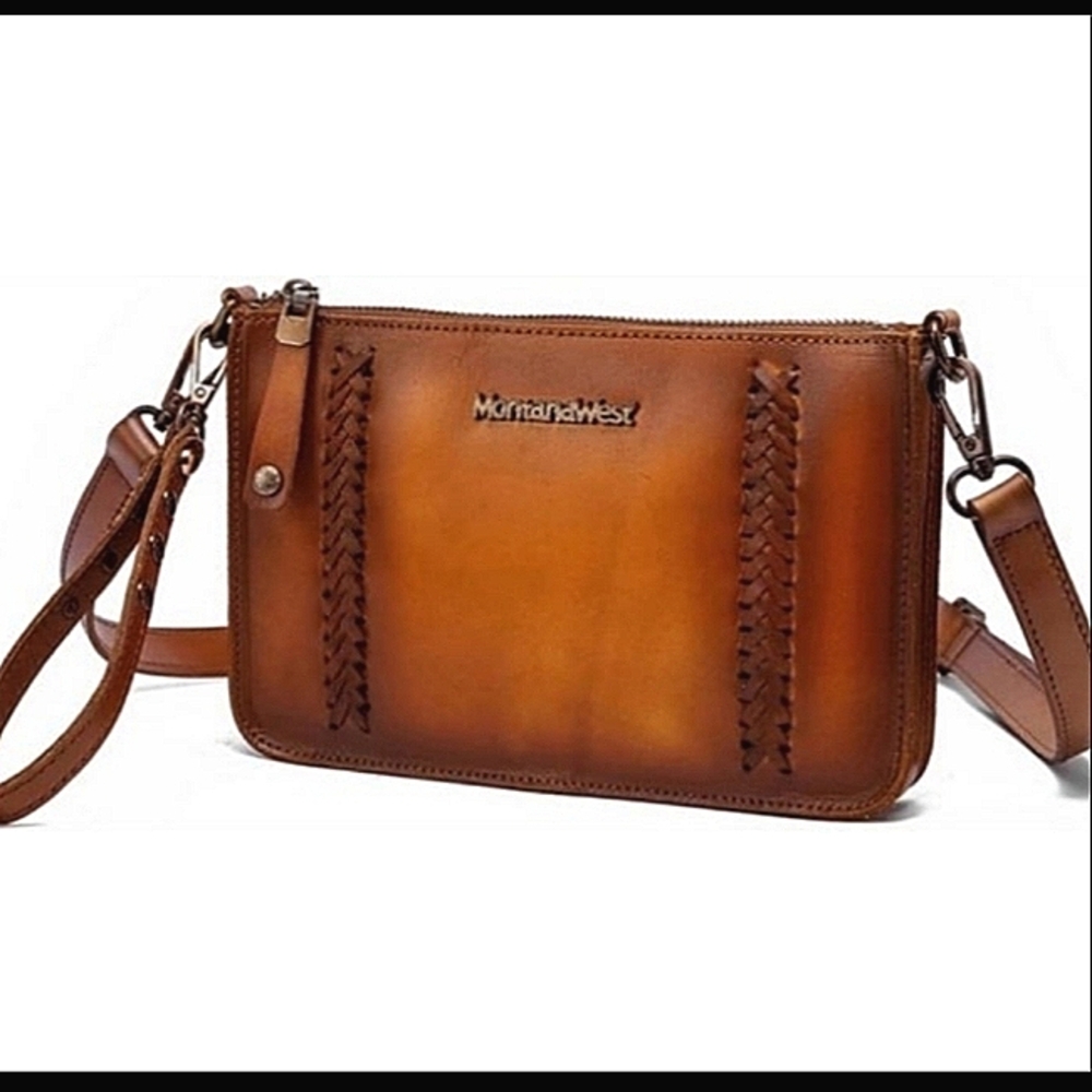 NWT Montana West 100% Genuine Leather Crossbody Phone Bag, Wristlet